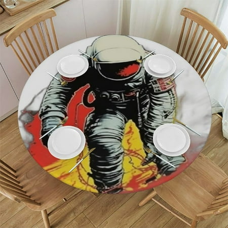 

Palnkart Space Exploration Round Table Cover Stain Resistant Washable Indoor Outdoor Tablecloth Kitchen Dining Wedding Parties 100% Polyester Fiber 31-35