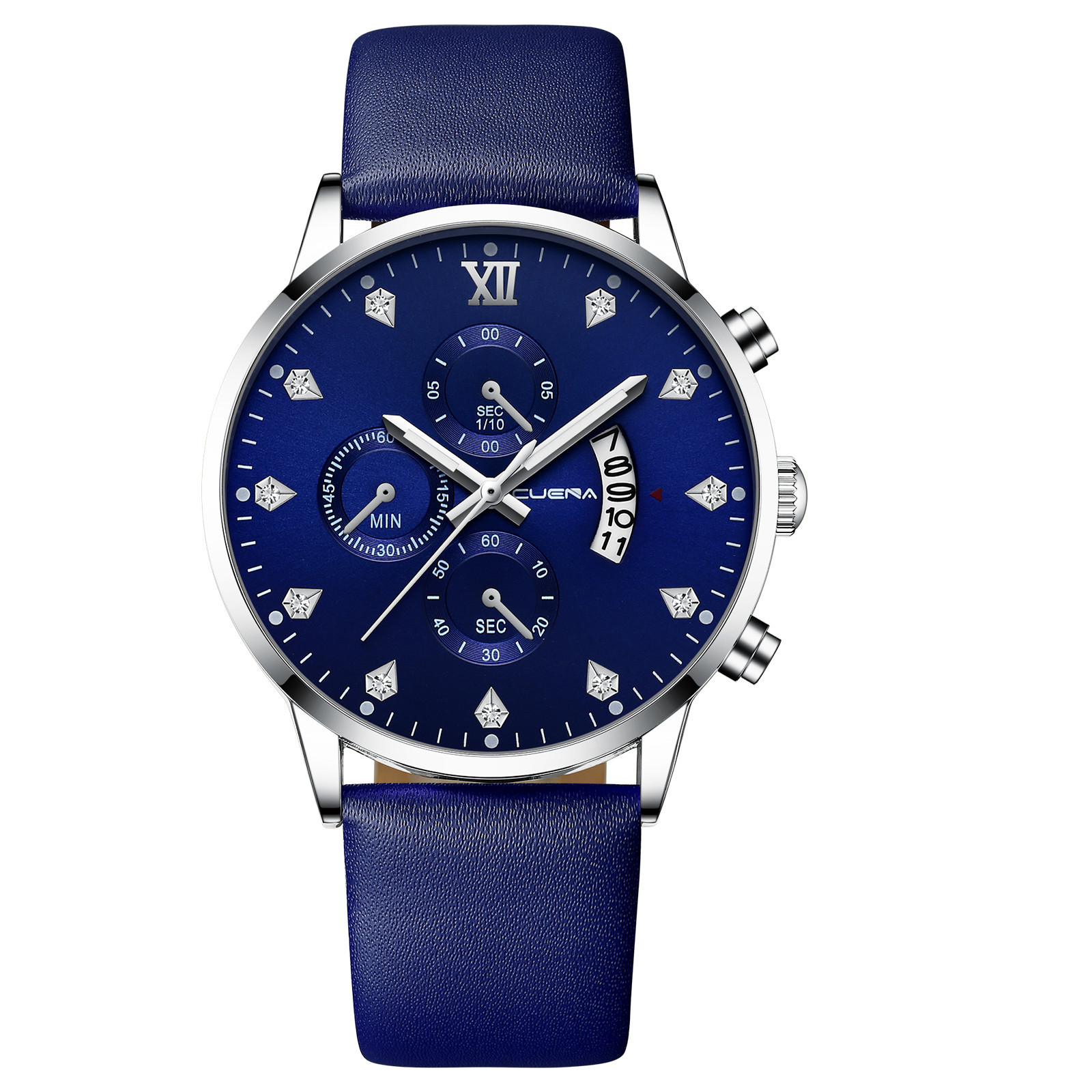 Watches for Men Fashion Sport Stainless Steel Case Leather Band Quartz