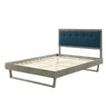 thumbnail image 3 of Platform Bed Frame, Queen Size, Fabric, Wood, Grey Gray Navy Blue, Modern Contemporary Urban Design, Bedroom Master Guest Suite, 3 of 10