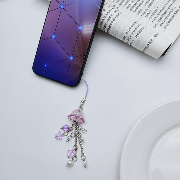 1PC Acrylic Trendy Purple Jellyfish Phone Chains Girly Sweet Star Tassel Phone Lanyard For Girls Y2K Mobile Phone Strap one size