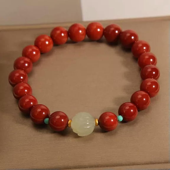 EOEMY 8mm Nanhong Agate Bracelet And Tianyulian Flower Beads Bracelet