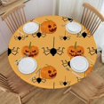 thumbnail image 1 of wonima02 Halloween Pumpkin Pattern Background Round Fitted Tablecloth with Elastic Edge Waterproof Wipeable Table Cover for Kitchen Picnic Party, Fit for Diameter 42.2"-46.1" Round Table, Style107, 1 of 1