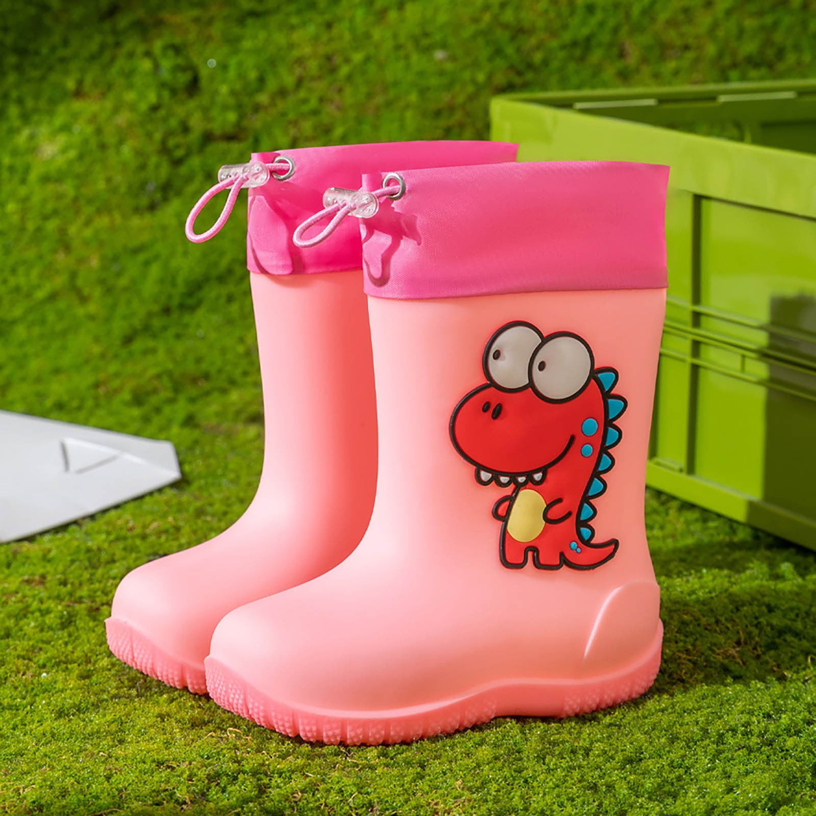 Kid Rain Boots Children Elastic Lightweight Rain Boots Textured Soles Non Waterproof Puddle Boots Rain Boots Toddler Boy Pink 2.5 Years-3 Years