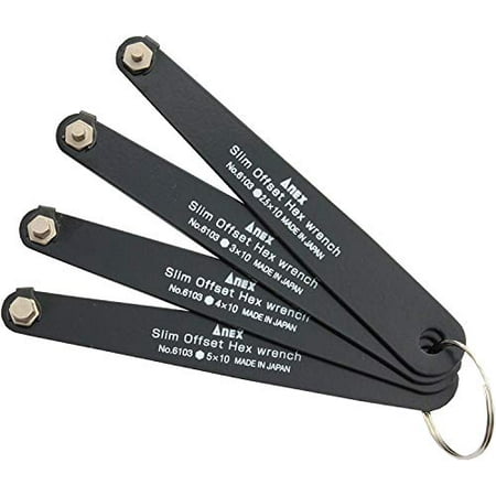

ANEX Ultra Low Profile Offset Allen Wrench Set 4 Piece 90 Degree Straight Slim Plate For Tight Area Made in Japan Black
