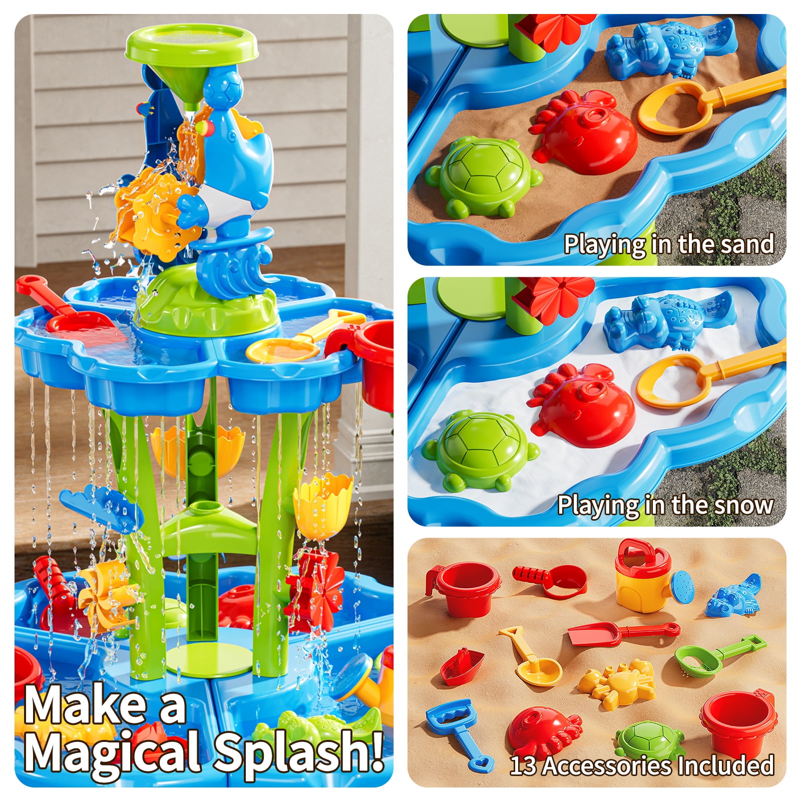 Lucky Doug Water Table for Toddlers 2 3 4 5, 2-Tier Sand Beach Water Play Toys Kids Outdoor Toys for Boys and Girls