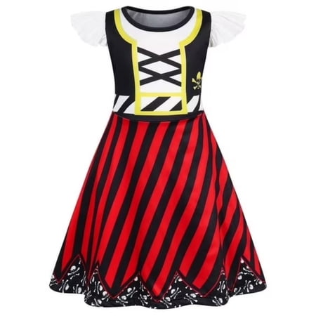 Benylion Girls Pirate Costume Kids Buccaneer Dress Up Toddler Birthday Party Dress Halloween Cosplay Outfits for 5-6 Years