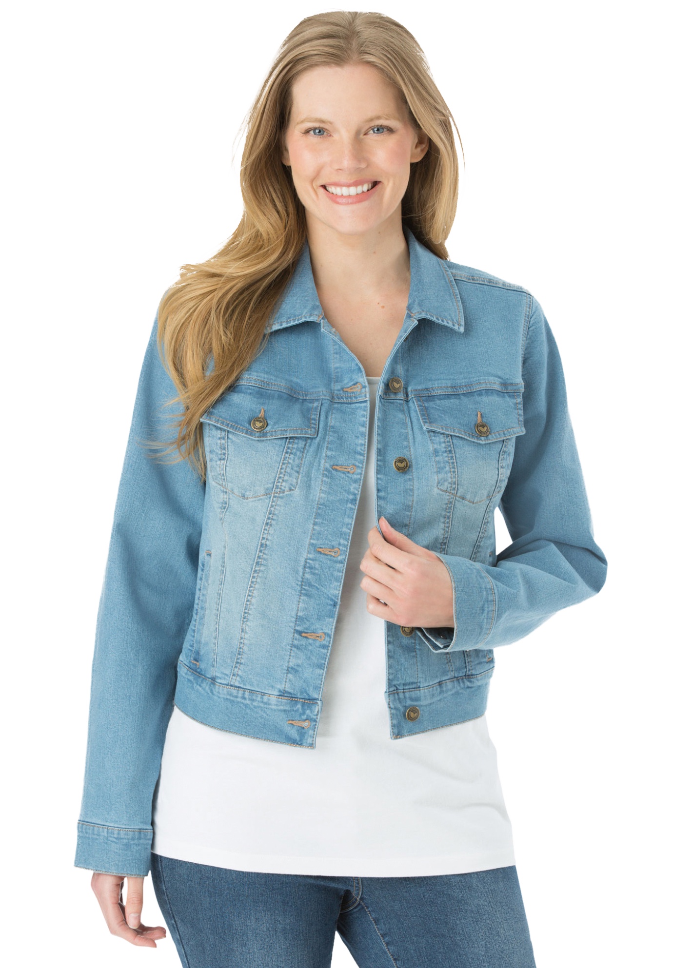 woman within denim jacket