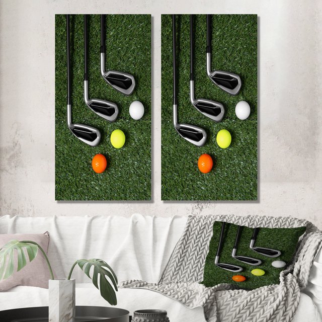 Designart "Excellent Golf Set Swing II" Golf Wall Art Set Of 2 - Green Sports Canvas Set For Living Room Decor
