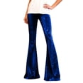 thumbnail image 7 of Women's Velvet Flare Pants, Solid Color High Waist Stretchy Bell Bottom Pants, Retro Glam Trousers for Evening or Holiday Events, Royal Blue - L, 7 of 7
