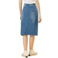 thumbnail image 3 of MODA NOVA Juniors Solid Elastic High Waist Back Vent Knee Length Denim Skirt, 3 of 5