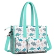 thumbnail image 2 of Teacher Tote Bag,LightBlue Dinosaurs Eggs Pattern Teacher Utility Tote Bag,Large Work Tote Bags for Women with Multiple Pockets,Top Zipper Closure,13.8x10.6x6.7 Inch, 2 of 5