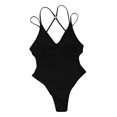 thumbnail image 4 of HUPOM Two Piece Swimsuit For Women Mid Waist Sheath One-Piece High Cut Fashion Underwire Swimwear Clearance Black size 4, 4 of 8