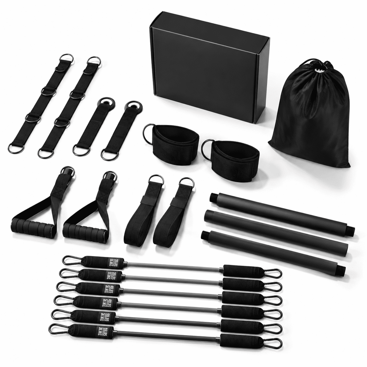 Black 270LBS Pilates Flexbands Heavy Duty Home Gym Workout Kit