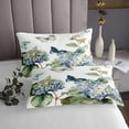Hydrangea Blossoms Coverlet Queen Size Girls Butterfly Bedding Set,Blue Floral Green Leaves