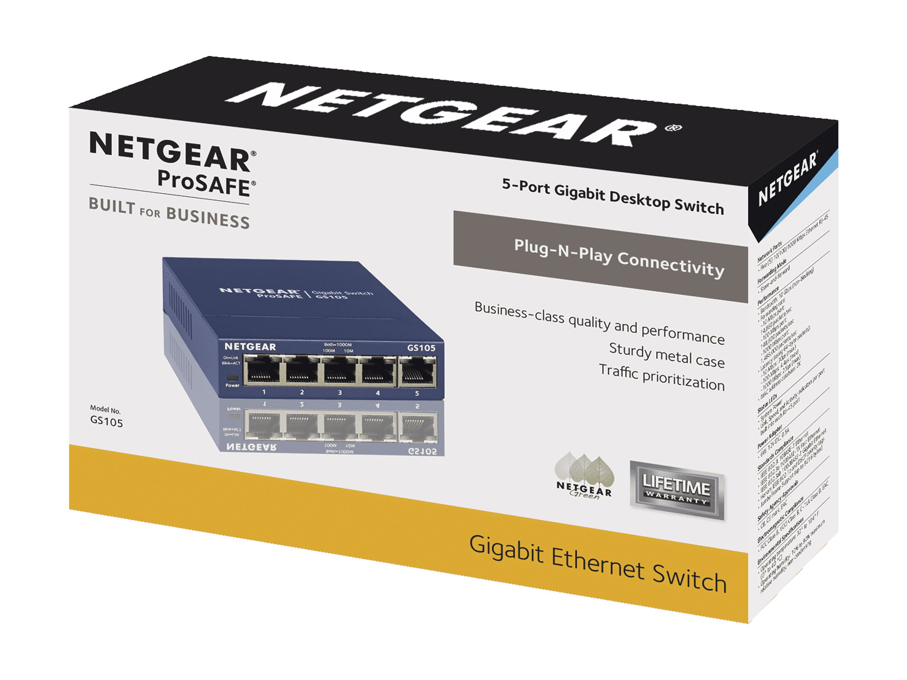 NETGEAR 5-Port Gigabit Ethernet Switch, Desktop, Auto Duplex, Auto