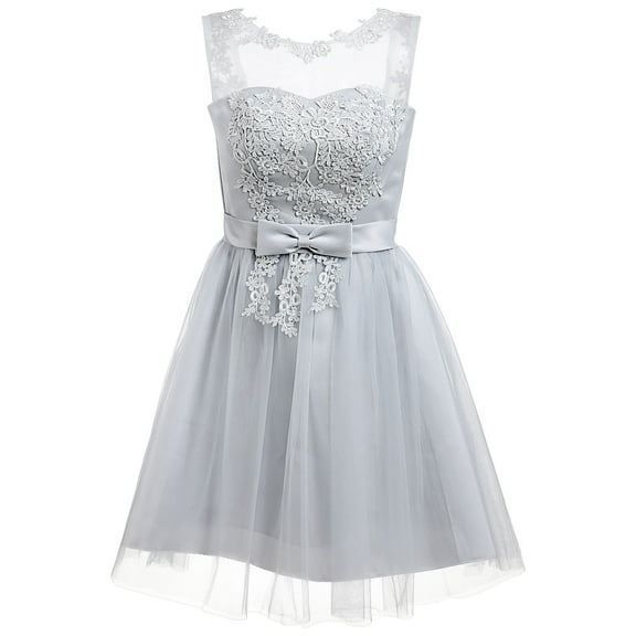 HEANUJJ Grey Net Prom Dress Short Formal Dress for Women 1 Piece Elegant Party Outfit