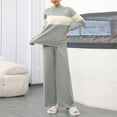 thumbnail image 4 of Annhoo Knit Sets for Women 2 Piece Color Block Outfits Casual Round Neck Long Sleeve Tops and Wide Leg Pants Fall Clothes, 4 of 6