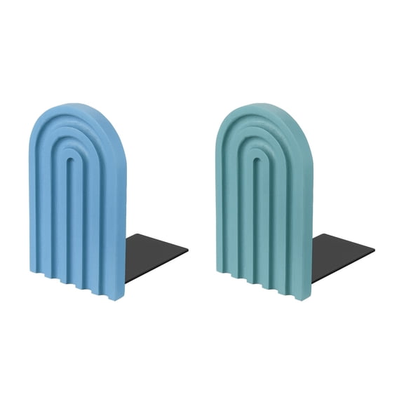 Uxcell 2Pcs Arch Bookends, Non-Skid Wood Book Ends for Shelves Book Stopper for Holding Books Movie CD Home Office Library Decorative, Cyan/Light Blue