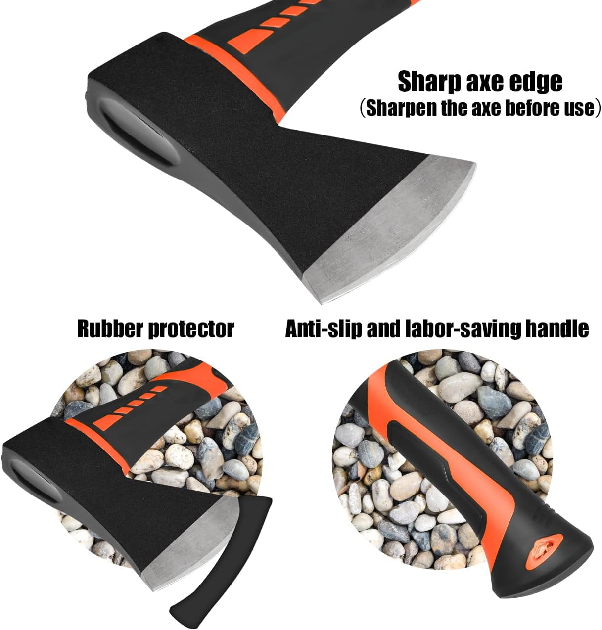 Chopping Axe,10”Camping Outdoor Hatchet for Wood Splitting and Kindling, Forged Carbon Steel Heat Treated Hand Maul Tool, PP+TPR Handle Shock Reduction Handle with Anti-Slip Grip