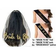 BRIDE TO BE and BRIDESMAID Bridal Shower party favor SET Bachelorette Party Sashes - BLACK with GOLD PRINT
