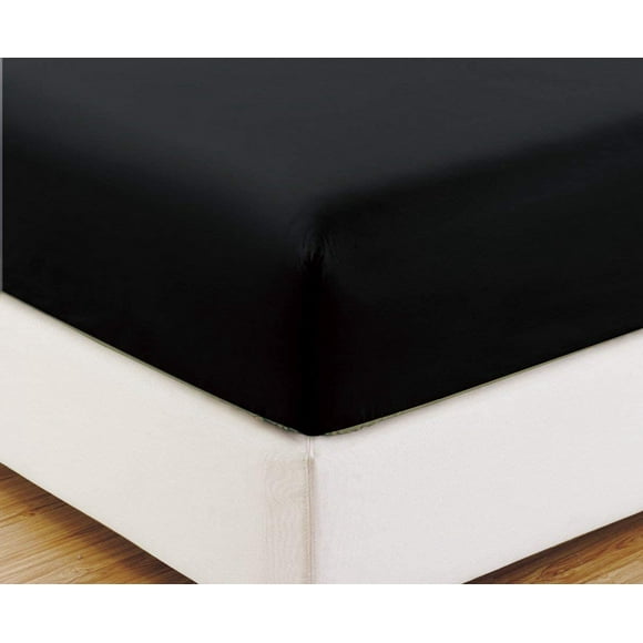 Fitted Sheet Black Solid 100 Percent Pure Cotton Super Soft 1-Piece Fitted Sheet with 24 Inch Pocket Fitted Sheet 450TC (California King, Black)