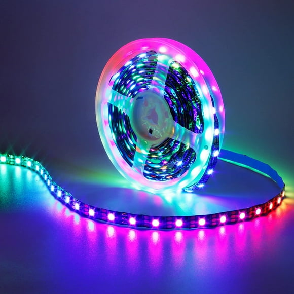 KXZM 5V WS2812B Individually Addressable RGB LED Strip 16.4ft/5M 300Pixels 5050 SMD Dream Color No-Waterproof IP20 Black PCB LED Strips for DIY Decoration(Controller and Power Supply No