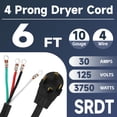 thumbnail image 2 of Cable de secado EP de 4 puntas 10/4 SRDT, 30 amperios, 6 pies, NEMA 14-30, negro, 2 of 7