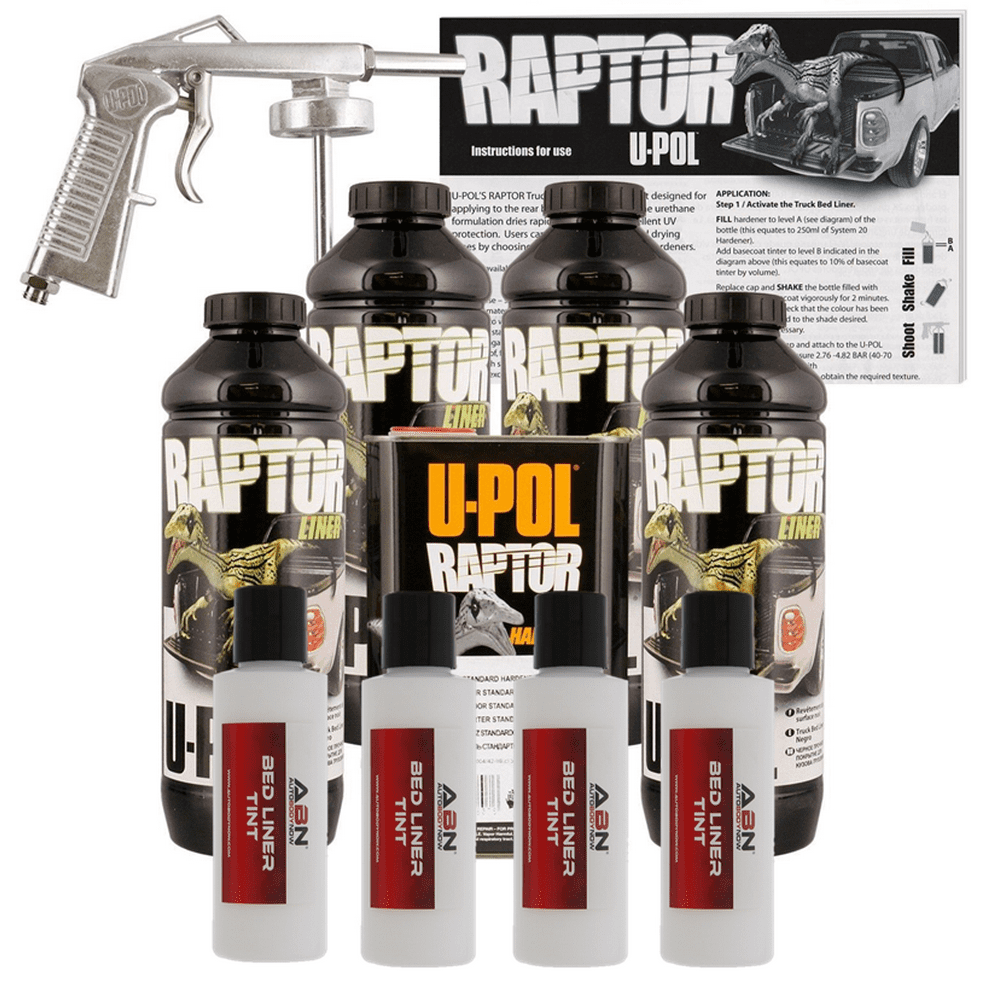 UPOL Raptor Tintable Bright White Bed Liner Kit w/Spray Gun, 4 Liters