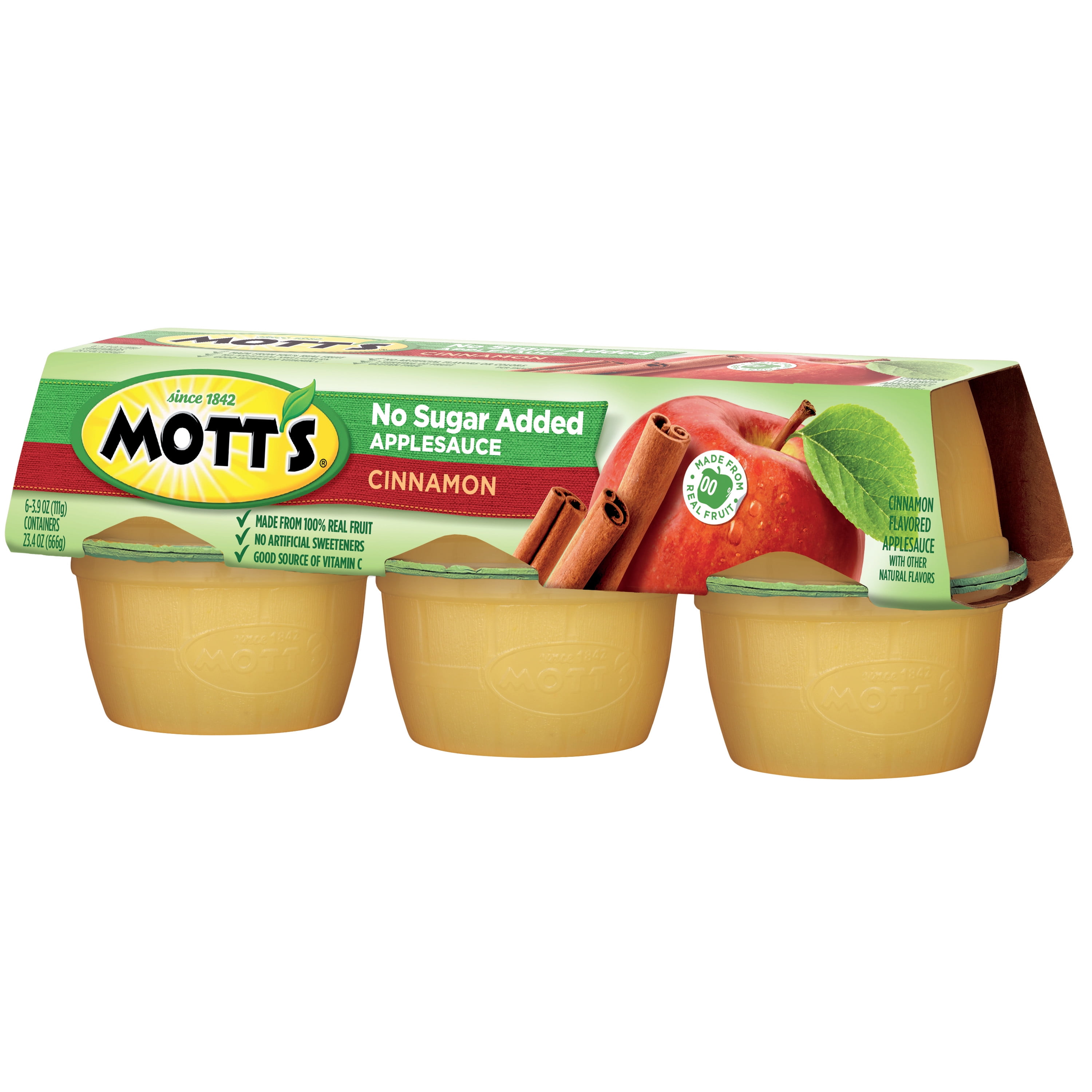 Mott's No Sugar Added Cinnamon Applesauce, 3.9 oz, 72 Count Cups (12 Packs of 6)