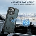 thumbnail image 3 of for iPhone 14 Magnetic Case, Compatible with MagSafe, Built-in Kickstand, Support Car Mount, Slim Premium PU Leather Retro Wireless Charging Phone Case for iPhone 14, Blue, 3 of 10