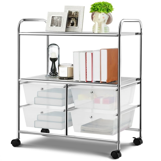 Patiojoy 4-Drawer Rolling Storage Cart Metal Rack Organizer Shelf with Wheels Clear