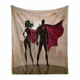 thumbnail image 1 of Superhero Soft Flannel Fleece Blanket, Super Woman and Man Heroes in City Solving Crime Hot Couple in Costume, Cozy Plush for Indoor and Outdoor Use, 50" x 70", Beige Brown Magenta, by Ambesonne, 1 of 6