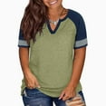 thumbnail image 3 of Womens Short Sleeve Shirts Color Block Casual V Neck Tops Tshirt Plus Size Basic Tees Summer Tops Blouses, 3 of 7