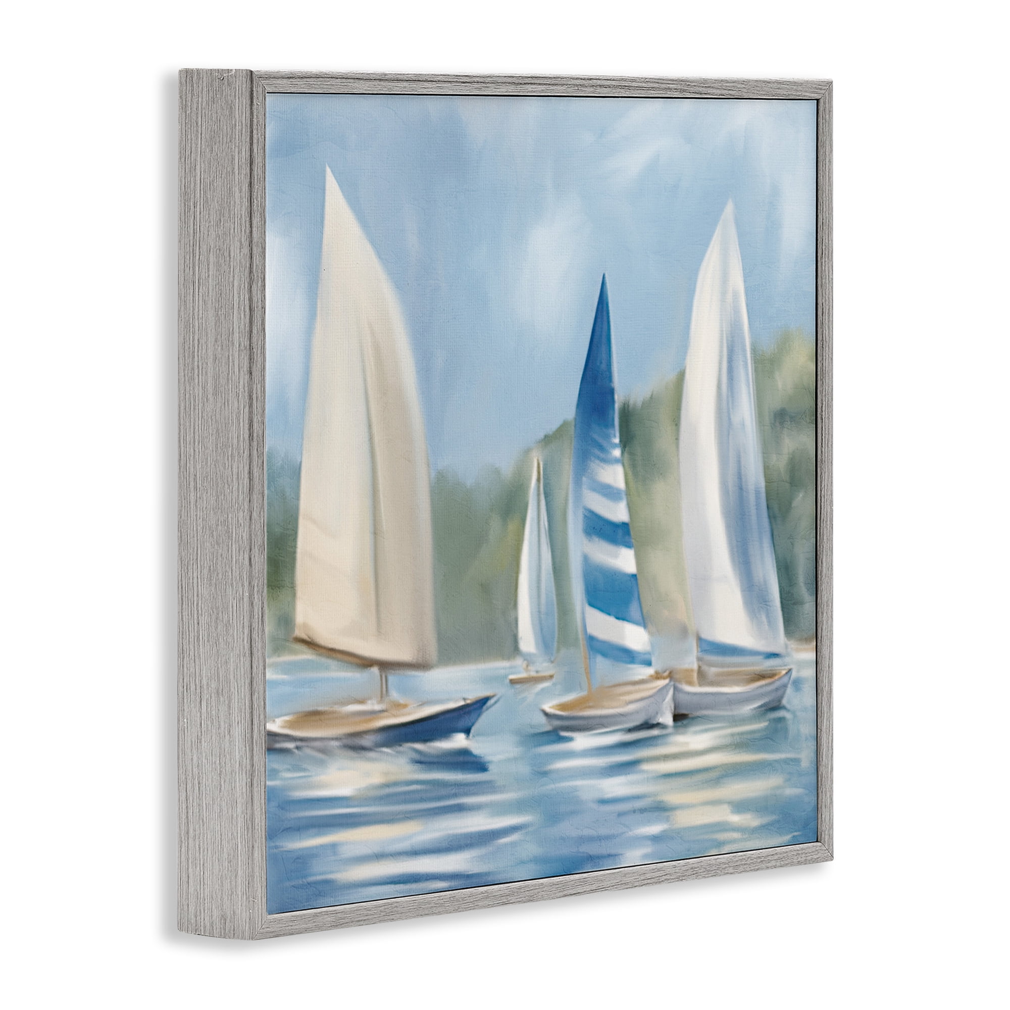 Stupell Industries Sailboat Day Painting Coastal Painting Gray Framed Art Print Wall Art, 24 x 24