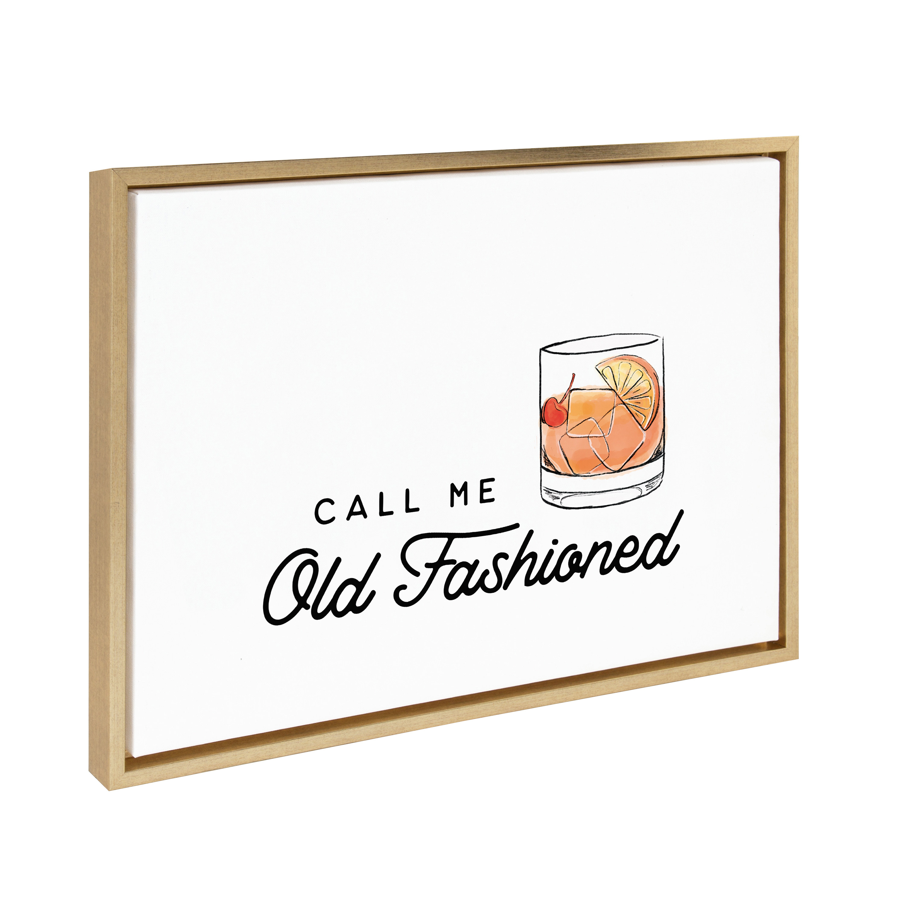 Kate and Laurel Sylvie Call Me Old Fashioned Framed Canvas Wall Art by The Creative Bunch Studio, 18x24 Gold, Chic Bar Art for Wall