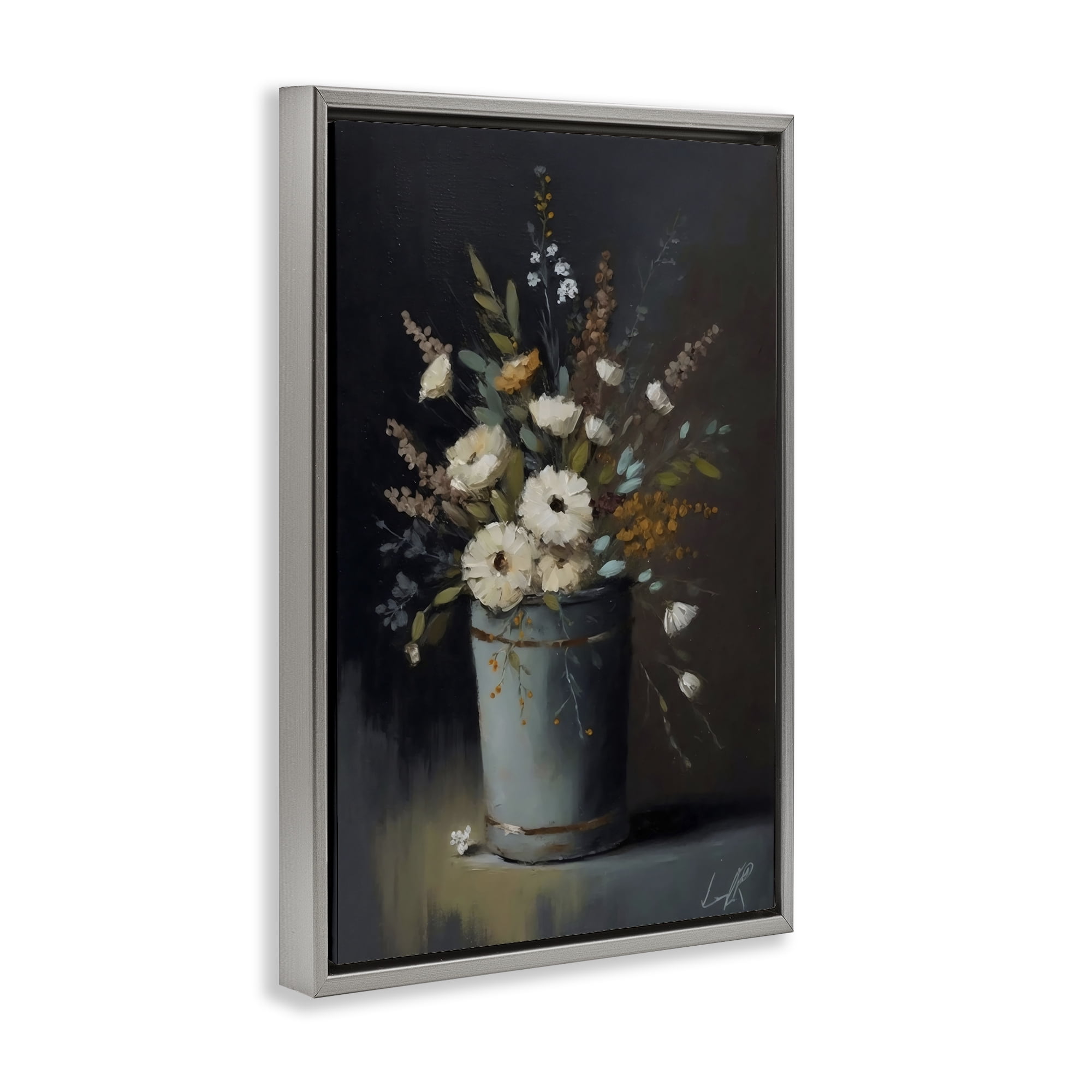 Stupell Industries Rustic Floral Bouquet Bucket Gray Framed Floater Canvas Wall Art, design by Creative Studio