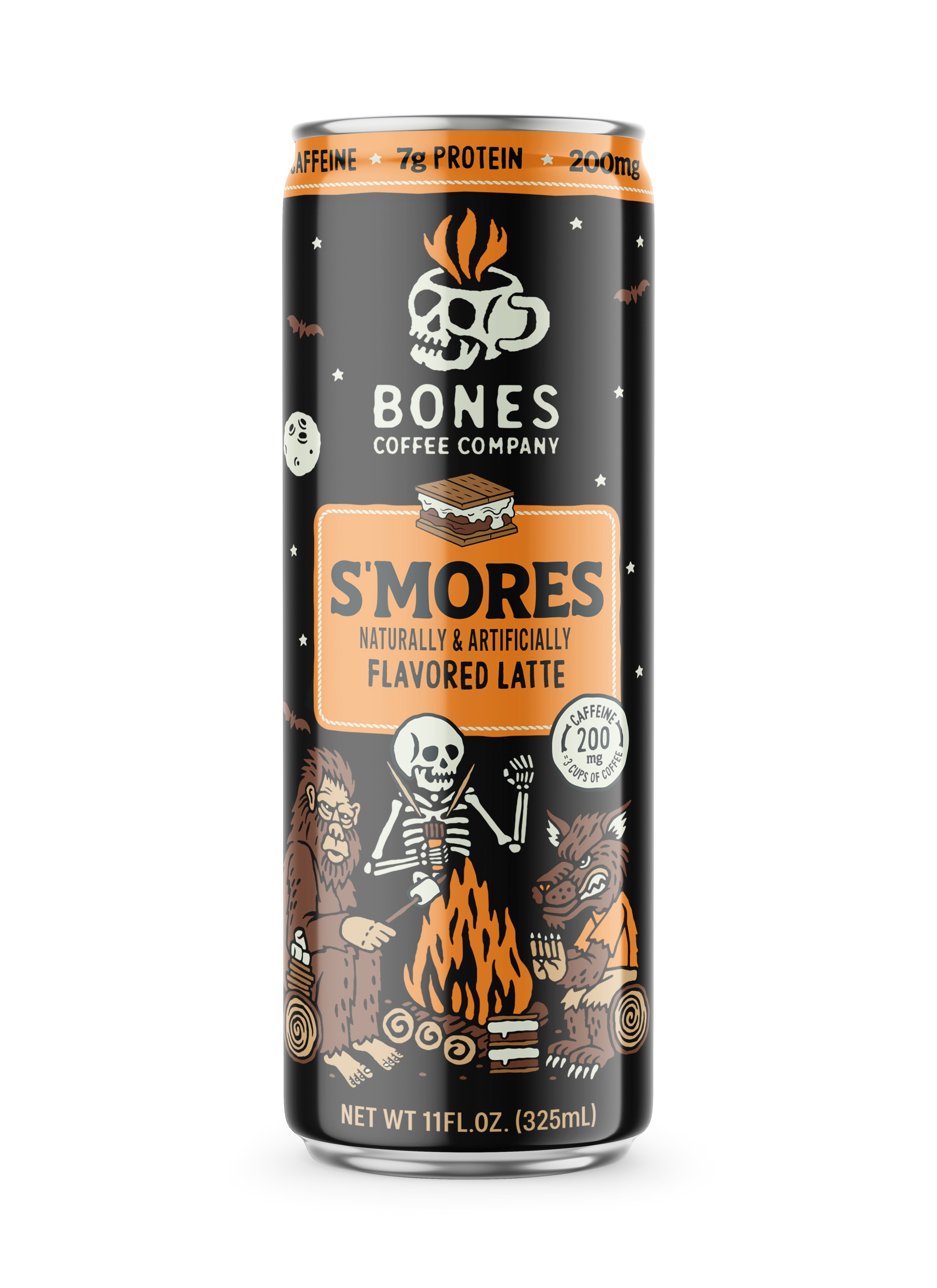 (2 pack) Bones Coffee Company S'mores Flavored Iced Coffee Latte, Ready To Drink Canned Coffee, 11 fl oz Can