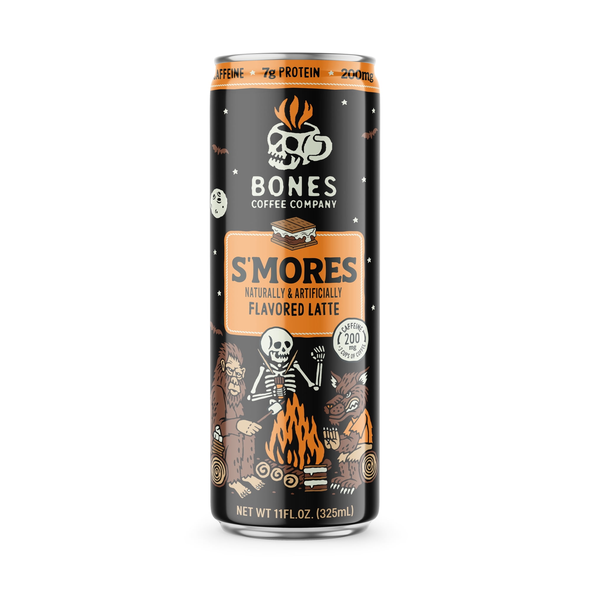 Bones Coffee Company S'mores Flavored Iced Coffee Latte, Ready To Drink Canned Coffee, 11 fl oz Can