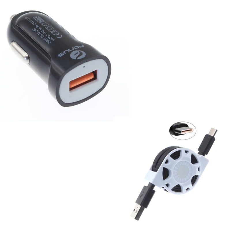 For Google Pixel 7a/7/Pro/6a - USB Cable w Car Charger, Retractable Type-C Charger, 18W Fast USB Port Power for Google Pixel 7a/7/Pro/6a Phones