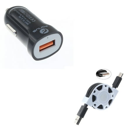 18W Car Charger w Retractable USB Cable for Samsung Galaxy A72 5G/A52 5G/A42 5G/A32 5G/A12 5G - Fast USB Port Power Adapter, Type-C O1A Compatible With Galaxy A72 5G/A52 5G/A42 5G/A32 5G/A12 5G