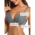 thumbnail image 3 of Deyllo Women's Lace Push Up Padded Plunge Add Cups Underwire Lift Up Bra, Unique Gray 38DDD, 3 of 9