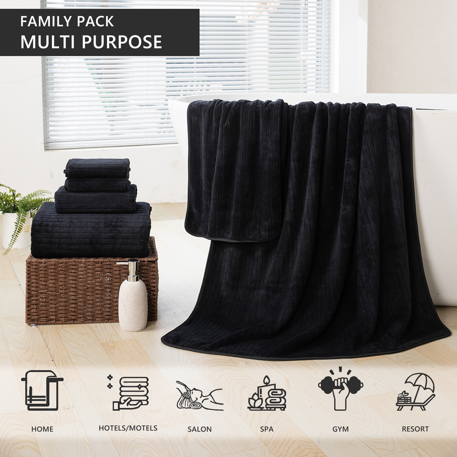 Covina Home 8-Piece Microfiber Bath Towel Set, Black photo 6