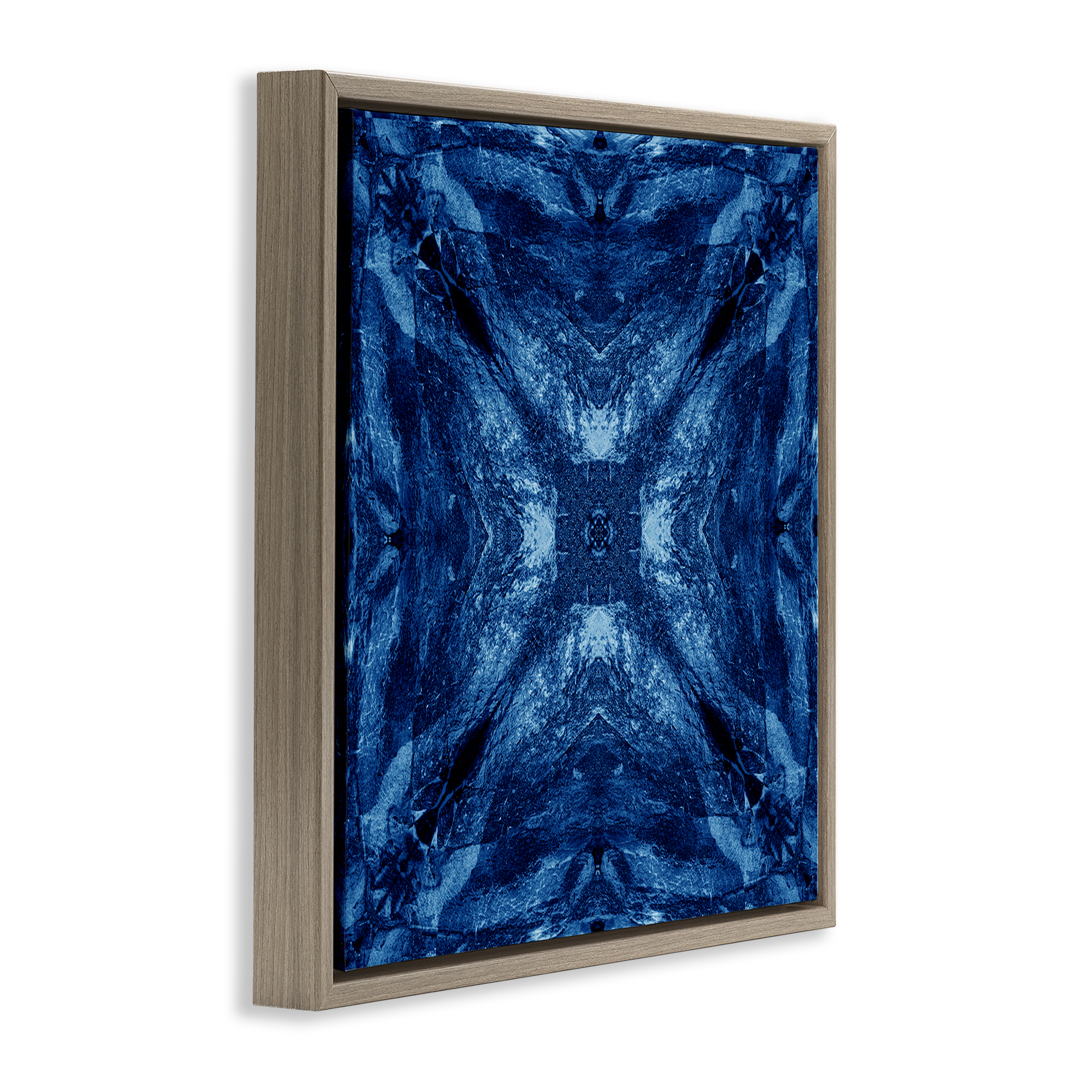 Stupell Industries Mirrored Blue Pattern Abstract Painting Brown Floater Framed Canvas Art Print Wall Art, 18 x 18
