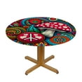 thumbnail image 3 of PIKWEEK  Round Table Cloth,Hippie Peace Symbol Mushrooms Paisley Elastic Stretch Tablecloth for Dining, Kitchen, Wedding, Parties, Fits Tables, 3 of 7