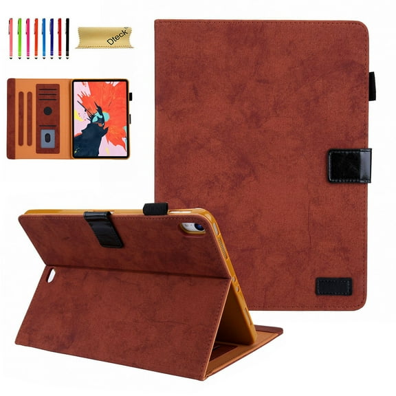 iPad Pro 11 inch Business Case, Dteck Magnetic Flip Bicolor PU Leather Card Holder Wallet Case, Multiple angle viewing Stand Cover Auto Wake Sleep For Apple iPad Pro 11", Brown
