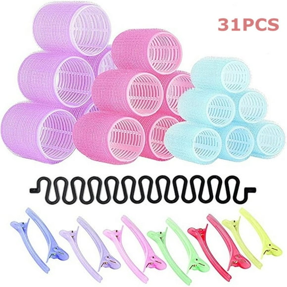 DEBGFS 33 Pcs Hair Rollers 18 Self Grip Velcro Rollers For Hair Volume 44mm 36mm 25mm 12 Duckbill Sectioning Clips 2 Combs 1 Braid For Salon Hair Dressing And Styling,a