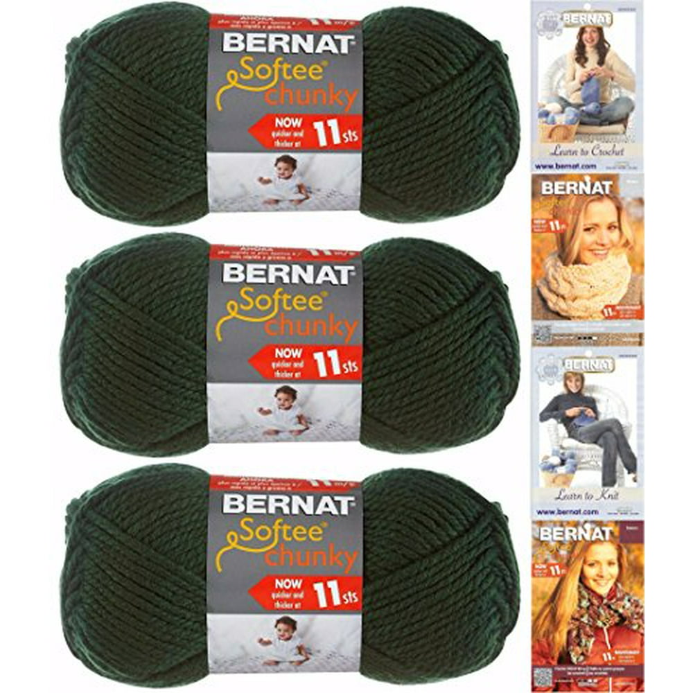 Bernat Softee Chunky Yarn Bundle Super Bulky 6, 3 Skeins Dark Green
