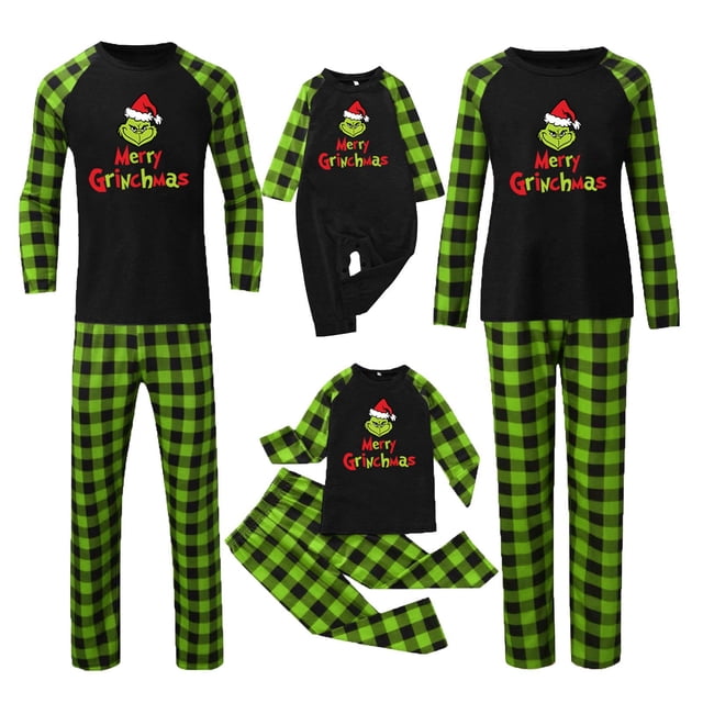 Pijamas navideños a juego Grinch - TKing Fashion 2024 Nuevos conjuntos de pijamas navideños familiares a juego Grinch, pijamas navideños navideños para parejas, adultos y niños, Mujer S
