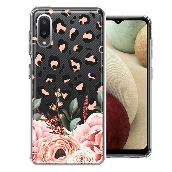 MUNDAZE Case For Samsung Galaxy A02 Classy Blush Peach Peony Rose Flowers Leopard Phone Cover