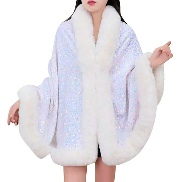 RXMEKW Plaid Velvet Shawl Coat for Women with Wool Collar and Hood, Knitted Cloak for Fall Winter and Party